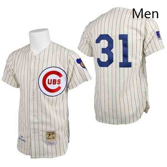 Mens Mitchell and Ness Chicago Cubs 31 Greg Maddux Authentic Cream 1969 Throwback MLB Jersey